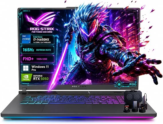 ASUS ROG Strix G16 Gaming Laptop, NVIDIA GeForce RTX 5050 Laptop GPU, Intel 16-Core i7-14650HX, 16 FHD+ 165Hz/3ms, 16GB DDR5, 1TB SSD, Wi-Fi 7, Windows 11 Pro