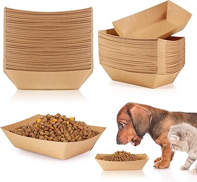 50 Pcs Disposable Pet Bowls Dog Feeding Bowls, 16 oz Cat Puppy Paper Serving Food Tray, Dry and Wet Food Water Dishes, Small Dog Dishes for Travel Picnic Camping Feeding Station