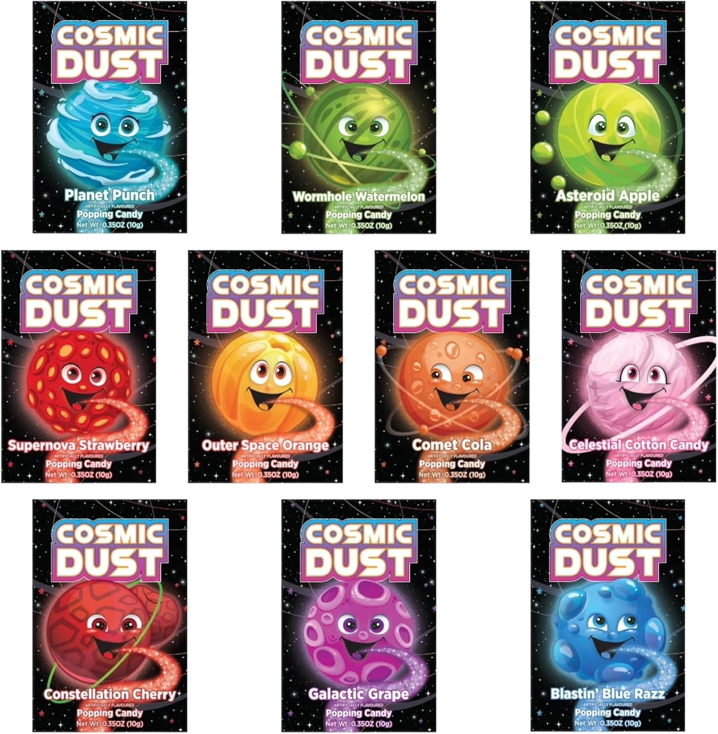 Cosmic Dust Popping Candy Mixed Flavours - 10 Packets of 10g - Fun and Exciting Popping Sensation - Great for Parties