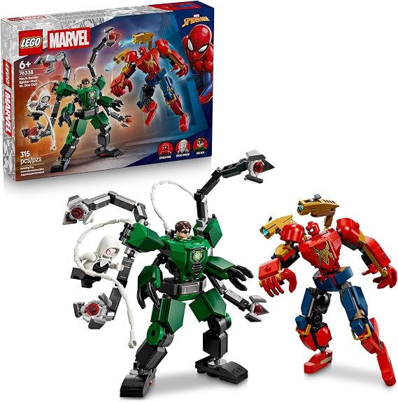 LEGO Marvel Mech Battle: Spider-Man vs. Doc Ock Building Toys for Kids - Super Hero & Villain Poseable Mech Toys W/3 Marvel Minifigures for Kids & Fans, Ages 6+ Gift Idea for Birthdays - 76338