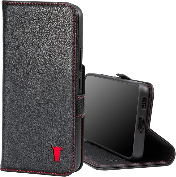 TORRO Phone Case Compatible with Samsung Galaxy S22 5G Quality, Genuine Leather Cover with Card Slots and Horizontal Viewing Stand (Black)