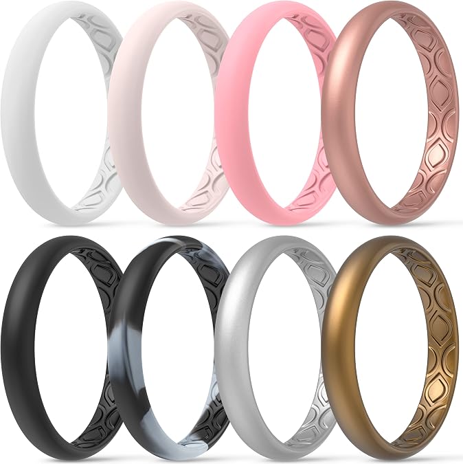 ThunderFit Silicone Wedding Rings for Women, Breathable Air Grooves Engagement Bands 3mm Wide 1.5mm Thick - 1/4/8/12 Variety Multipack