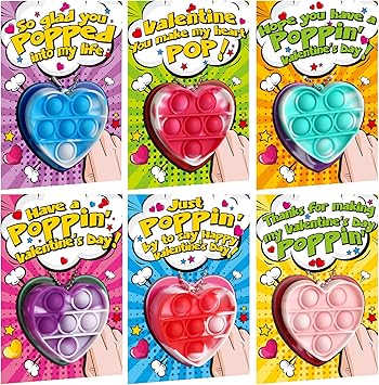 SURCVIO Valentine Day Gifts for Kids, 24 Pack Pop Fidget Heart-Shaped Mini Push Bubble Sensory it Fingertip Keychain Fidget Toys Decompression Valentines Classroom Party Favors Exchange Gifts
