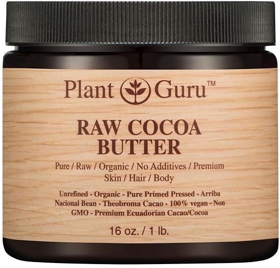 Raw Cocoa Butter 16 oz. / 1 lb. 100% Pure Fresh Natural Cold Pressed. Skin Body and Hair Growth, DIY Creams, Lip Balm, Lotion and Soap Making