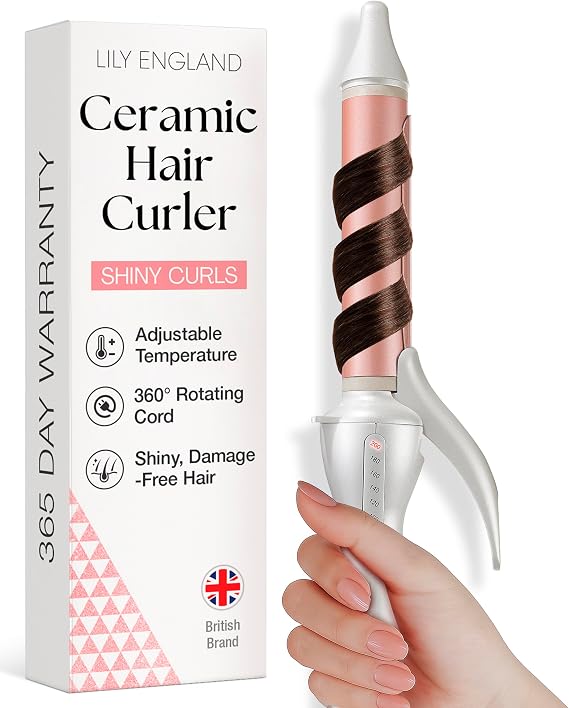 Lily England 25mm Curling Tongs for Short & Long Hair, Rose Gold