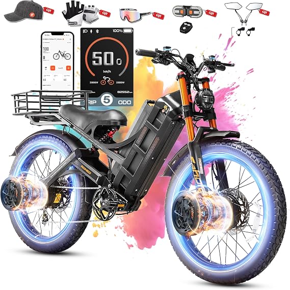 2026 eAhora Romeo Pro 3/2 52-46 Mph Electric Bike for Adults, 6000W/4000W/2500W Dual Motor Ebike 60V 80Ah/52V 70Ah Battery 235+Miles Long Range, 26*4.0"/20*4.5" Fat Tire, Full Suspension, All Terrain