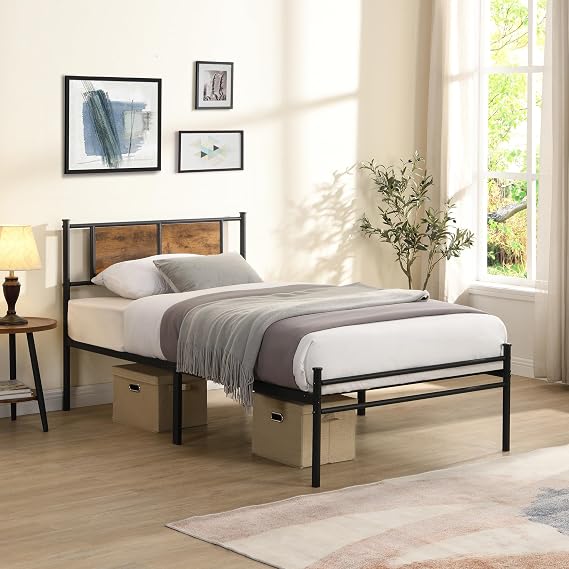 Twin Metal Platform Bed Frame with Headboard, Heavy Duty