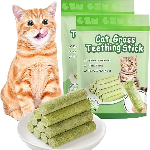 OSDUE Cat Grass Teething Stick, 12Pcs Dental Chew Sticks for Cats, Natural Cat Grass Sticks Molar Rod, Catnip Toys Natural Oral Cleaning for Increase Appetite,Hairball Removal