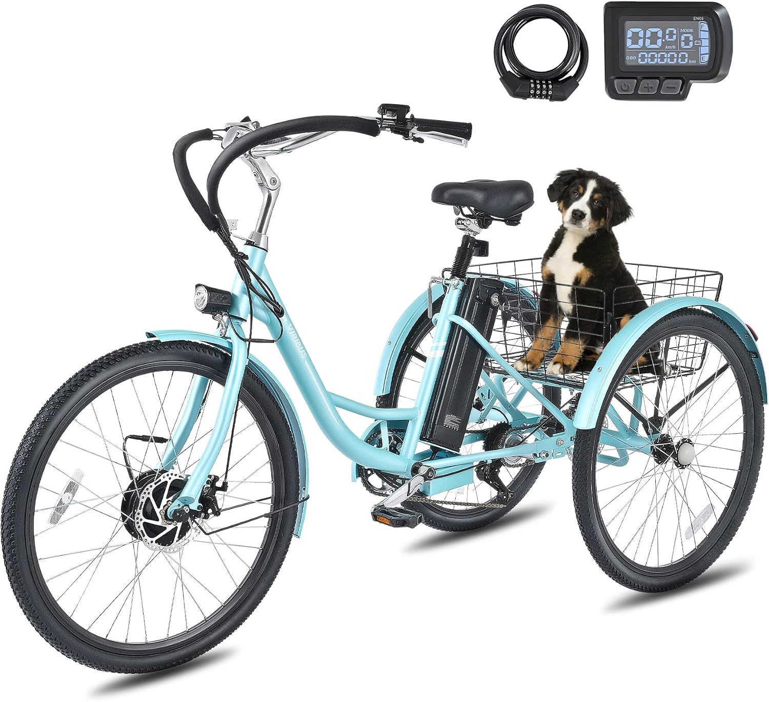 Viribus Electric Tricycle for Adults, Electric Trike 24 inch 350WPeak 700W with 468Wh Removable Battery, 3 Wheel Electric Bike for Seniors, Motorized Adult Tricycle 7 Speed, E Trike 330 lb. Aqua