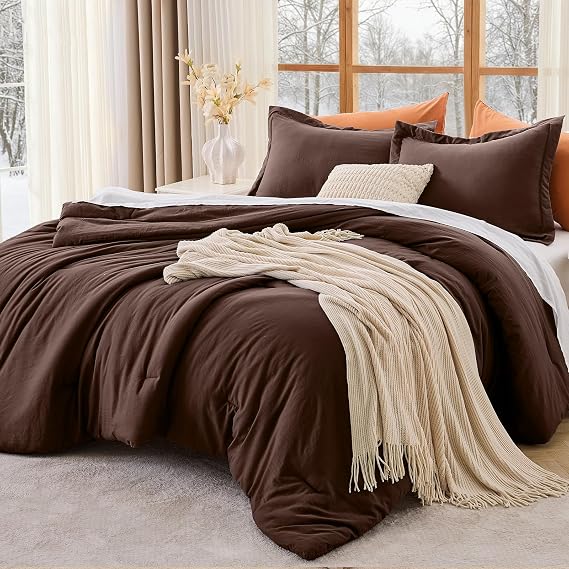 MUXHOMO Queen Comforter Set, All Season Ultra Soft Down Alternative Bedding - 3 Piece Lightweight Bed Set Includes 1 Comforter (90"x90") and 2 Pillow Shams (20"x26"), Dark Brown