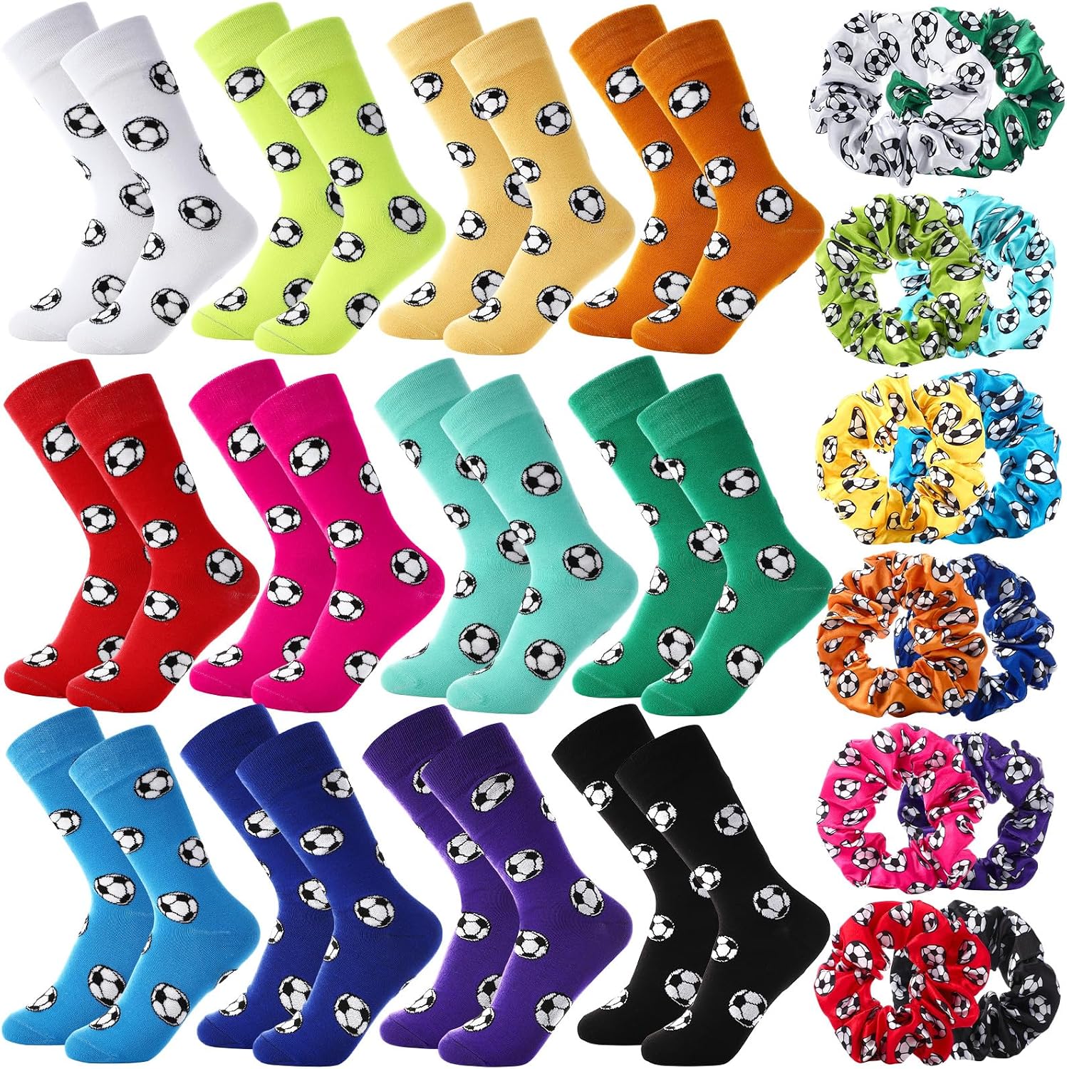24 Pcs Sport Team Gifts for Teen Girls Novelty Mid Calf Ball Socks and Scrunchie Hair Ties for Team Party Favors