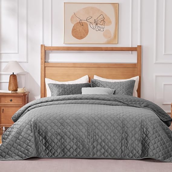 ALPHA HOME Microfiber Lightweight Coverlet Set, Cal Queen