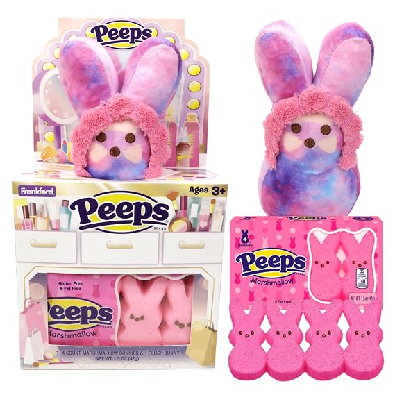 Pink Peeps Marshmallow Gift Set, Get Ready With Me Bunny Plush, Easter Basket Stuffer for Girls, 1.5 Ounces