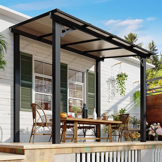 5' x 8' Gazebo for Patio, Gazebo Pergola with Sloped Roof, Large Wall-Mounted Heavy Duty Awnings, for Backyard