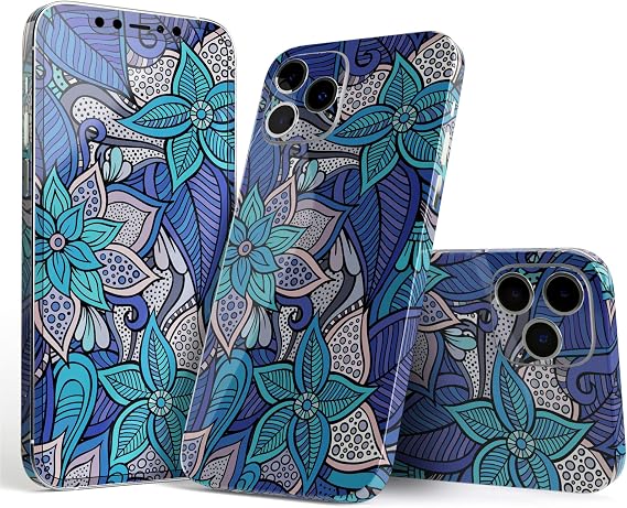 DesignSkinz Full Body Skin Decal Wrap Kit Compatible with iPhone 17 - Floral Blues