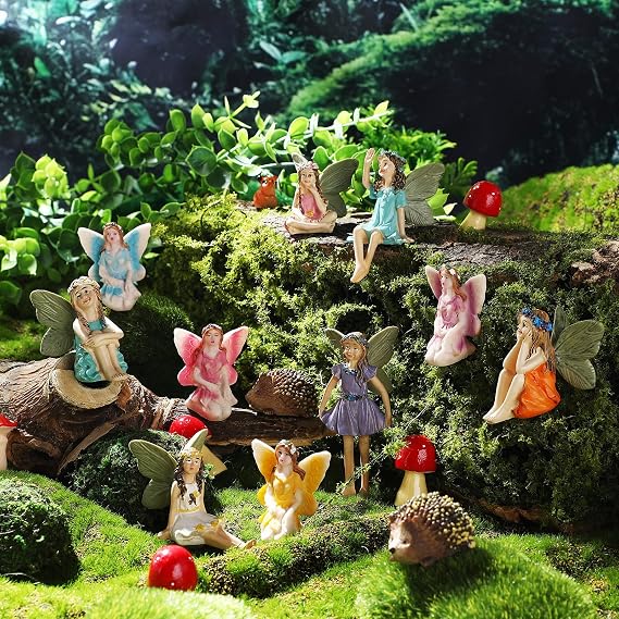 Roowest 16 Pcs Garden Accessories Miniatures Fairies Kit Resin Hedgehogs Cute Tiny Mushroom Miniature Figurines Mini Garden Micro Landscape Ornaments for Lawn Yard Home Outdoor Decorations