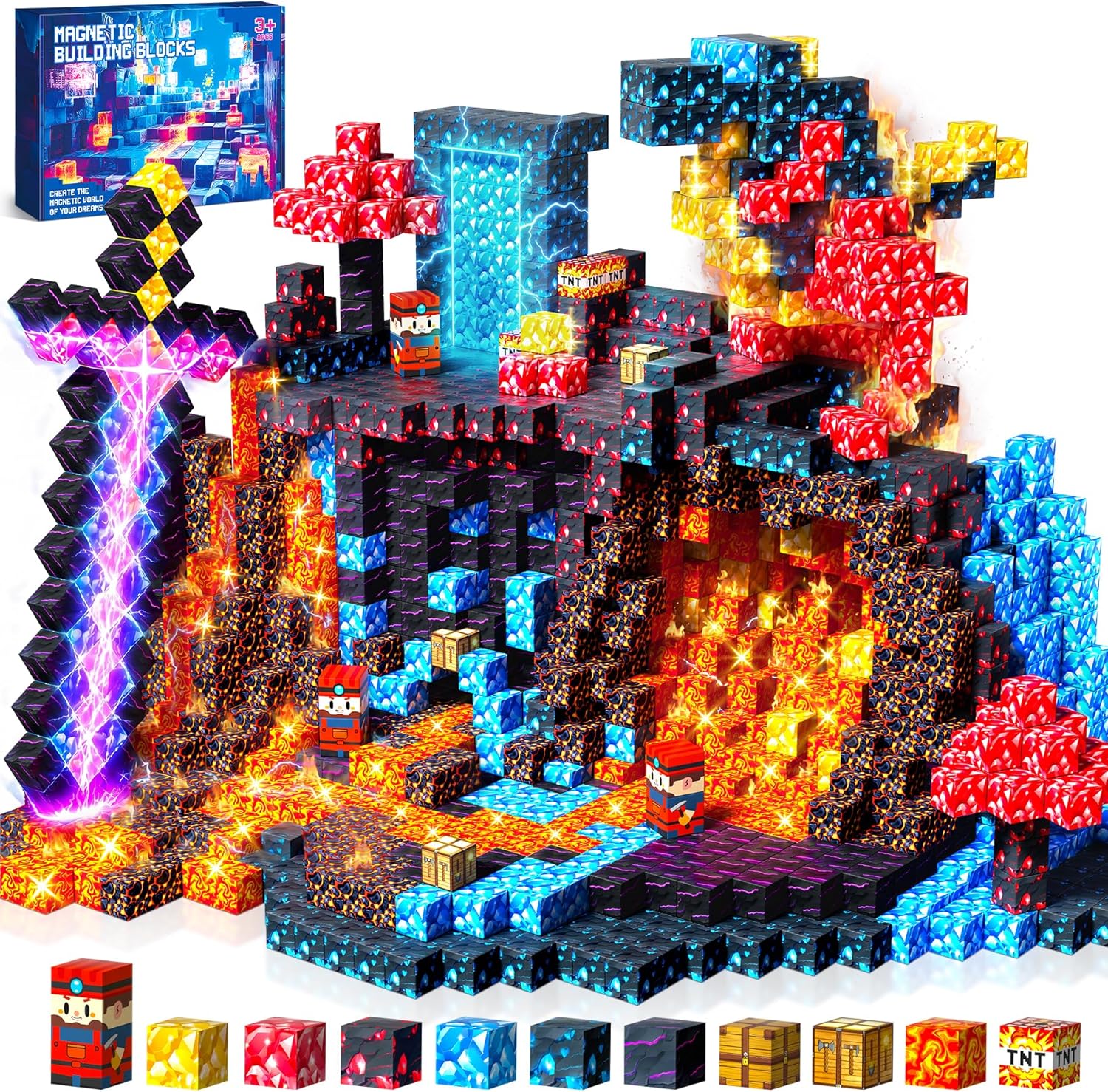 COOLJOYA Magnetic Blocks, Magnetic Building Blocks for Kids Boys Girls Aged 3 4 5 6 7 8 Years Old, Easter Gifts for Kids, Montessori STEM Toys for Toddlers Kids, Halloween Sword Lava