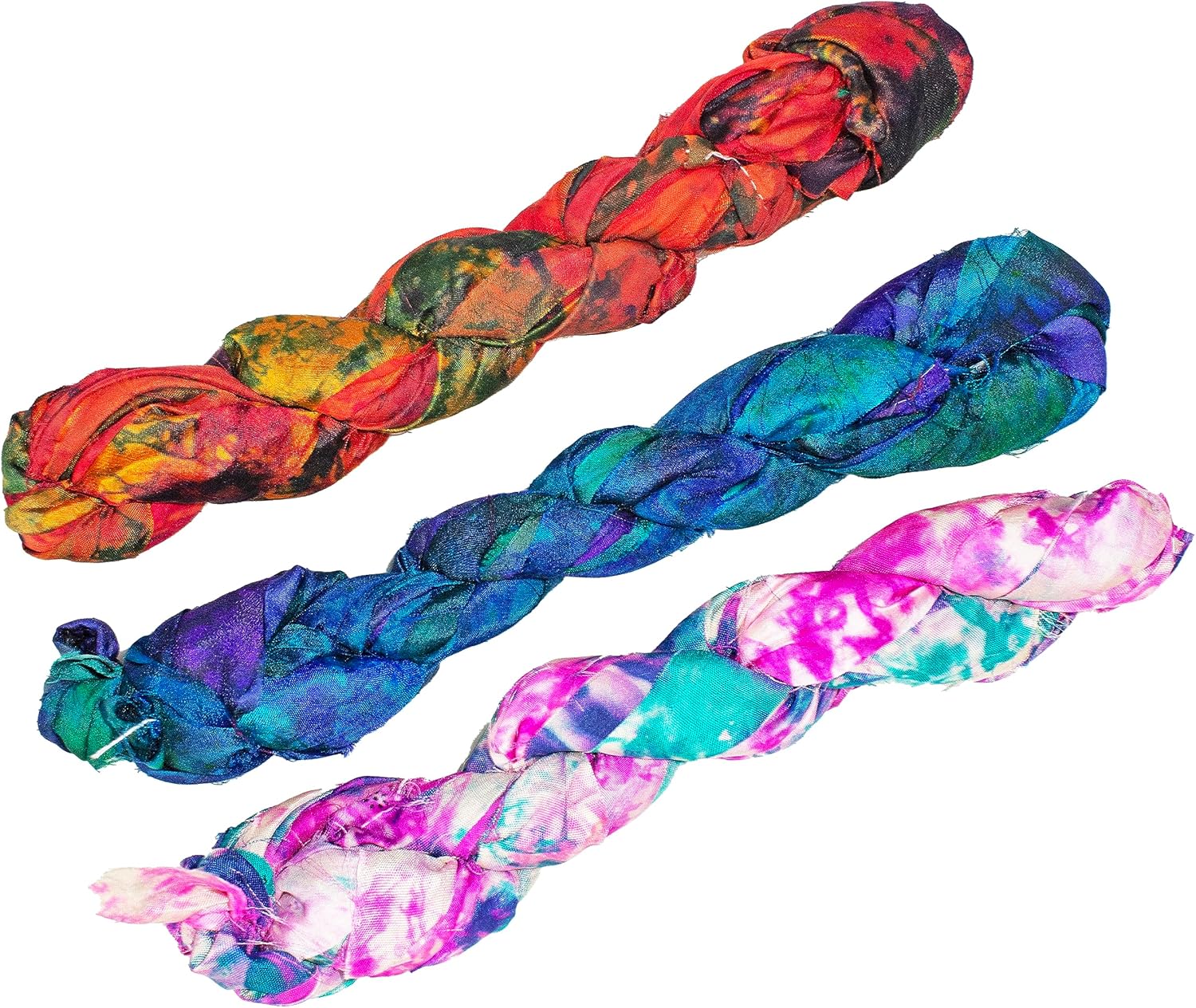Knitsilk Assorted Sari Silk Ribbon Yarn Pack of 3 | Recycled Silk Ribbons for Knitting, Crochet, and Jewelry Making | Soft and Sustainable Handmade  25 yards,100 gm