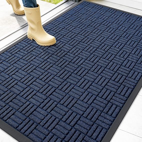 OLANLY Front Door Mat Outside Entrance 47x32, Absorbent, Heavy Duty Sturdy Natural Rubber Doormat Indoor Outdoor, Non-Slip, Stain and Fade Resistant, Low Profile Floor Mat for Entryway, Navy Blue