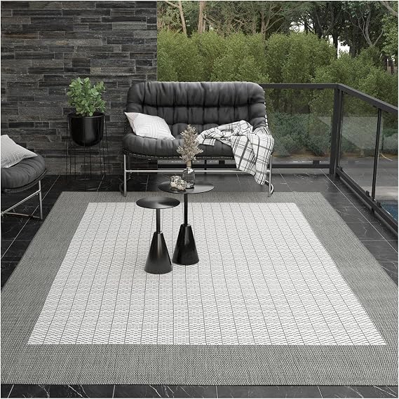 Couristan Recife Indoor Outdoor Rug - Checkered Field 7'6" Square in Grey and White, Hose Washable, Low Pile, Pet- Kid Friendly Home Decor for Living Room, Patio Furniture Set, Kitchen