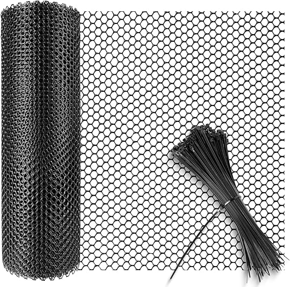 Plastic Chicken Wire Mesh Roll 10m Plastic Mesh Fencing Poultry Breeding Netting Garden Balcony Fence Mesh for Home Décor and Gardening, Temporary Fencing for Yard (40cm x 10m, Black)