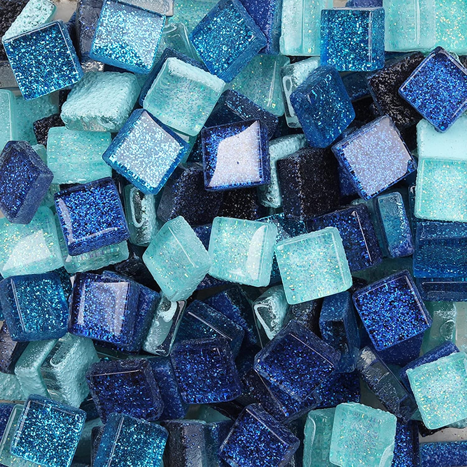 Mixed Color Glass Mosaic Tiles Square Glitter Crystal Mosaic Stones Glass Pieces for DIY Art Craft Decoration 200g,1x1cmBlues