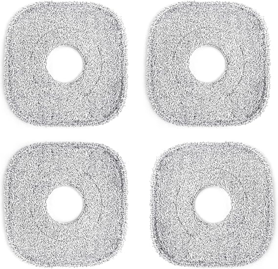 Crystals 360° Spin Mop &amp; Bucket Set – Compact Floor Cleaning System with Squeeze Wringer, Machine‑Washable Microfibre Pads &amp; 360° Rotating Mop Head, Square Mop, Grey (4 x Mop Heads Only)