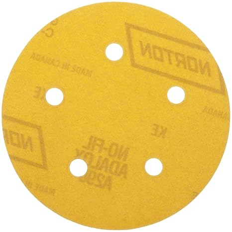 Norton A290 No-Fil Adalox NorGrip Paper Abrasive Disc, Light Weight Paper Backing, Hook-and-Loop, Aluminum Oxide, 5" Diameter, Grit P180 (Pack of 50)