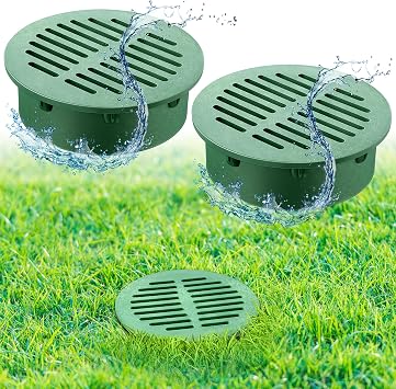 Meonum 2 Pcs 6" Round Grate Drain Cover, Outdoor Round Flat Grate Cover Fits 6" Drain & Sewer, for Triple Wall Pipe, Corrugated Landscape Pipe, Small Lawns