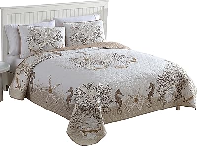 CARIBBEAN JOE Coastal 3-Piece Quilt Set, FullQueen, Beach Delight Sand