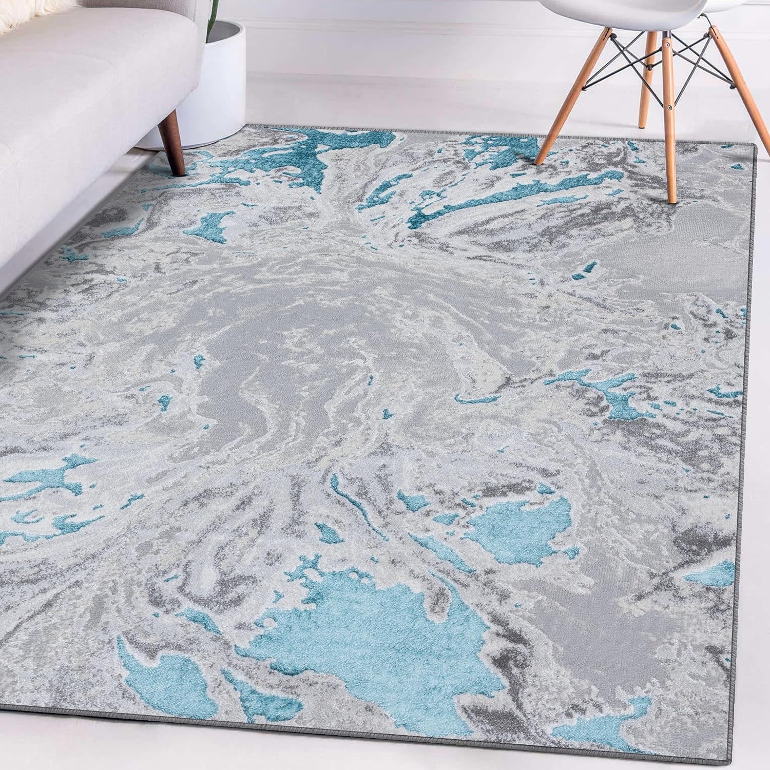 LUXE WEAVERS Dara Antik Collection Turquoise 8 x 10 Swirl Glam Area Rug