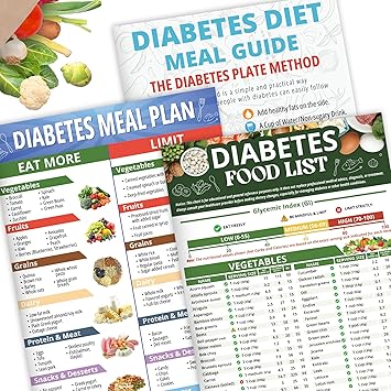 3pcs Diabetes Food List and Meal Planner, 400+ Diabetes Foods with Carbs, Calories, Serving Size, Glycemic Index (GI), Healthy Diabetic Food Chart, Meal Guide for Type 1 & Type 2