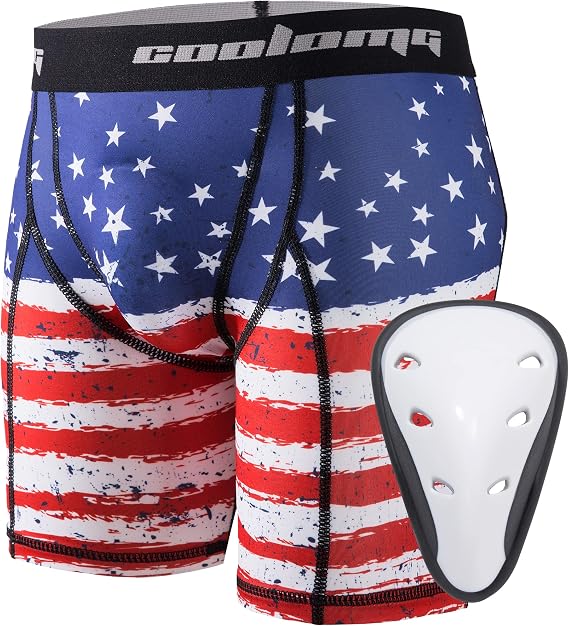 COOLOMG Youth Boys Compression Shorts with Athletic Cup Baseball Football | Sports Protective Groin Cup Underwear for Tball MMA Lacrosse Hockey