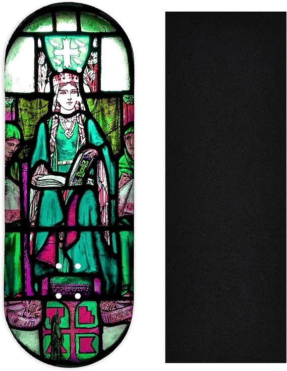 Teak Tuning Heat Transfer Graphic Wooden Fingerboard Deck, Queen Margaret Stained Glass - 34mm x 97mm Popsicle Shaped Deck