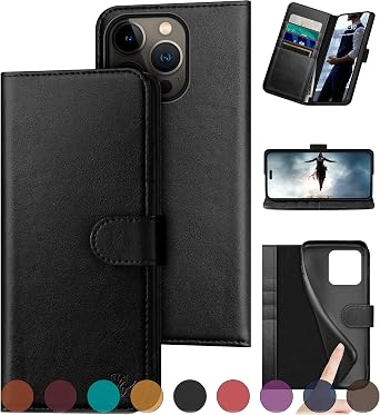 DuckSky Compatible with iPhone 16 Pro Max Genuine Leather Wallet caseRFID Blocking4 Credit Card HolderReal Leather Flip Folio Book Phone case Cover Women Men for Apple 16 ProMax case Dark Blue