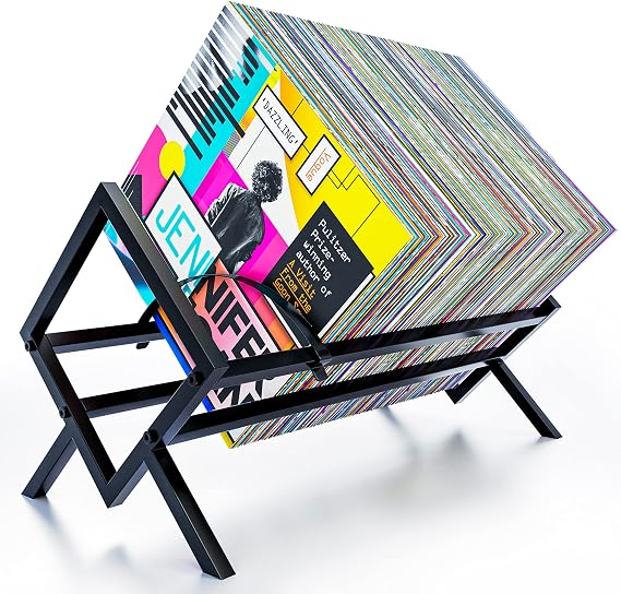Vinyl Record Storage Rack Matte Black LP Organizer for 100 Albums | Heavy-Duty Metal Single Tier Stand | Easy Assembly | Multiuse Shelf for Books, Magazines & Turntable Gear