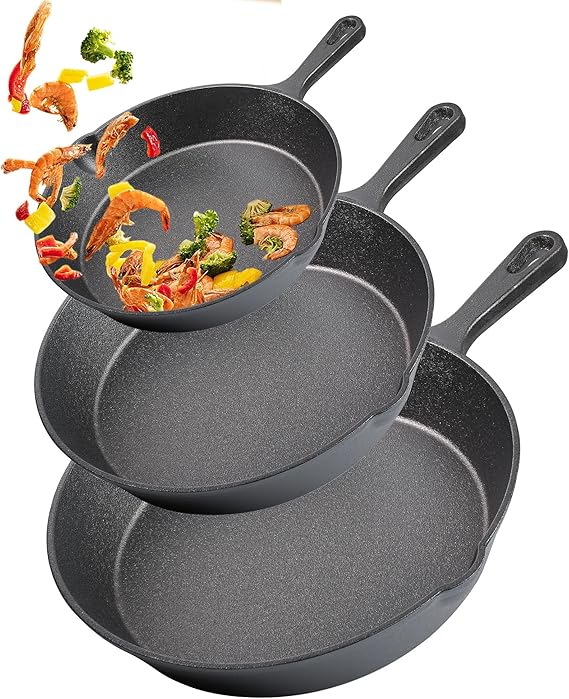 Vivicreate Cast Iron Skillet Pan Set of 3 Pre-Seasoned Sartenes de Hierro Fundido 6", 8", 10" Frying Pans for Stove, Oven, Grill Heavy Duty Sarten Hierro Fundido Cookware Set
