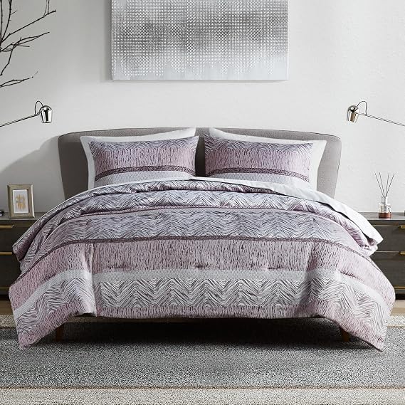 Comfort Spaces Cascade Jacquard Comforter Set, King, 7 Piece, Purple | All Season, Microfiber, Bedding for Bedroom, Striped Pattern, Lightweight, OEKO-TEX Certified