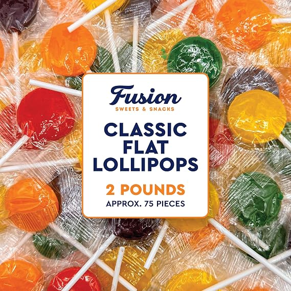 Lollipops Individually Wrapped - 2 Pound Bulk - 5 Assorted Fruit Flavors | Suckers For Kids, Classic Lollipops Bulk Flats, Great For Party Favors & Goodie Bags (About 75 pcs.)
