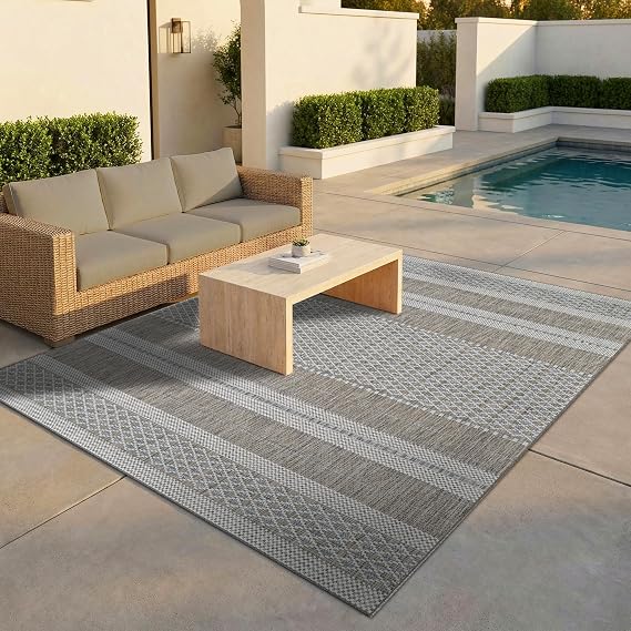 Couristan Yukon Geometric Washable Textured Outdoor Rug, Brown, 3 x 5 | Flatwoven Polypropylene, Woven Basket texture, Shrugs off spills and Pet-Friendly, Quickdry, Made for Entryway Patio Bedroom
