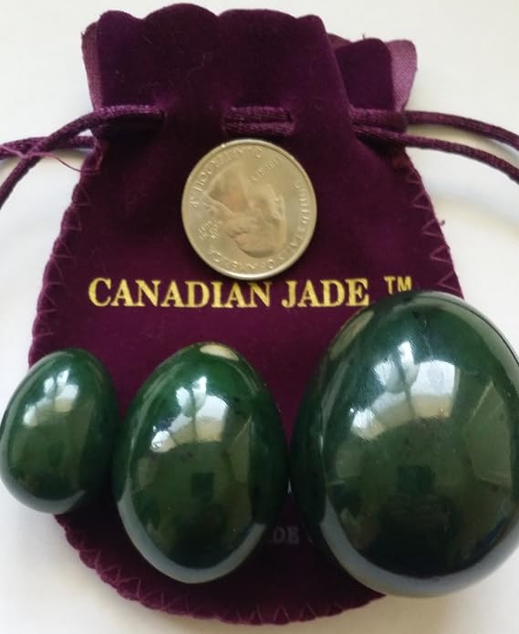 3-PCS Undrilled Nephrite Jade Stone Eggs Set Large, Medium & Small Sizes | 100% Natural Nephrite Jade, Hand-Polished with Certificates & Velvet Pouches | Polar Jade