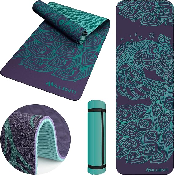 MILLENTI Premium Yoga Mat 6mm Non-Slip Exercise & Fitness Mat with Carry Strap for All Types of Yoga & Floor Workouts, All-Purpose Suede & Textured TPE Yoga Mat, Teal YMB05BLTL