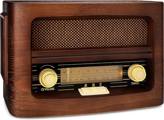 ClearClick Classic Vintage Retro Style AM/FM Radio with Bluetooth, Aux-in, USB - Handmade Wooden Exterior Dark Brown