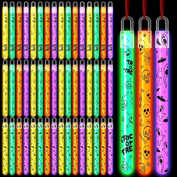 Lewtemi 24 Pcs Halloween Glow Sticks Bulk Glow in The Dark Party Supplies Halloween Party Favors Goodie Bags Fillers