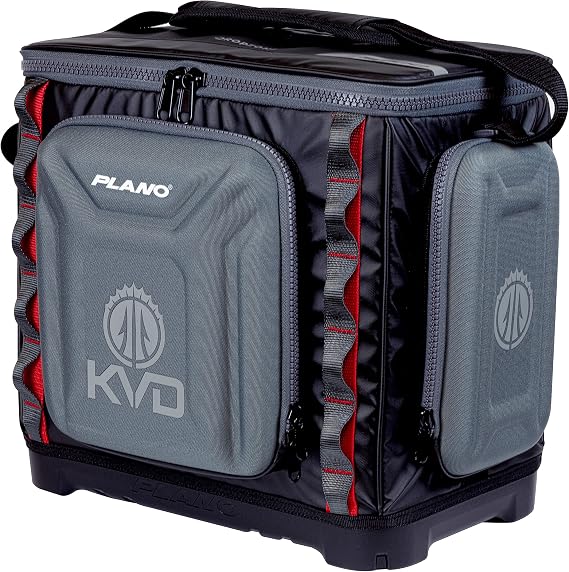 Plano KVD 3700 Signature Series Tackle Bag, Black with Red Accents, Water-Resistant TPE Coated Fabric, Premium Customizable Fishing Storage, Soft Tackle Bag