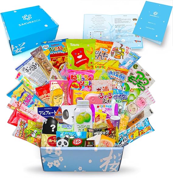 Sakura Box Japanese Candy & Snacks Dagashi Set & Pamphlet 50 Pieces Japanese Food
