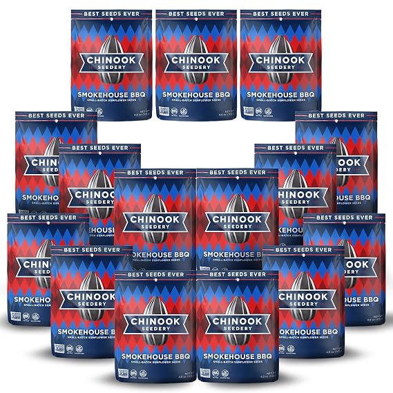 Chinook Seedery Smokehouse BBQ 4oz (12 Pack) & Smokehouse BBQ 4oz (3 Pack) Combo - Roasted Jumbo Sunflower Seeds - Keto Snacks - For Snack Packs - Gluten Free, Non GMO Snack Food Gifts