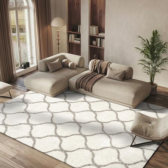 SAFAVIEH Hudson Shag Rug 9x12, Plush Trellis Large Ivory & Grey SGH280A