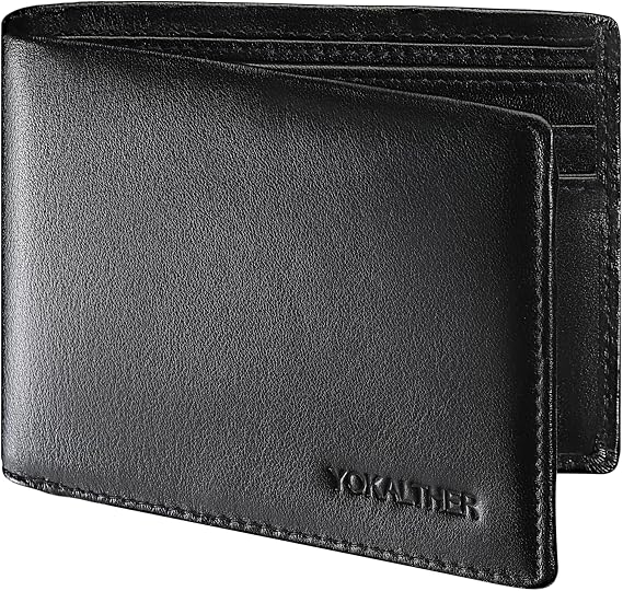 Mens Bifold Wallets, Genuine Leather Bifold Wallet for Men, RFID Bifold Wallets, Slim Grain Leather Wallets with 13 Card Slots 1 ID Window and 2 Cash Pockets