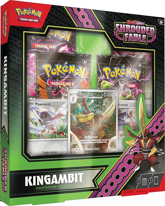 Pokémon TCG: Scarlet &amp; Violet—Shrouded Fable Kingambit Illustration Collection (1 Full-Art Foil Promo Card, 2 Foil Cards &amp; 4 Booster Packs)